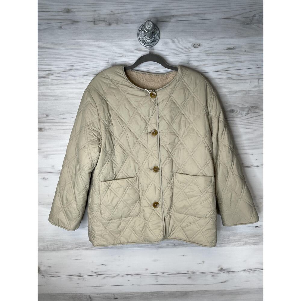 Petite Studio Jacket Womens Small Beige Quilted Reversible Teddy‎ Faux Fur